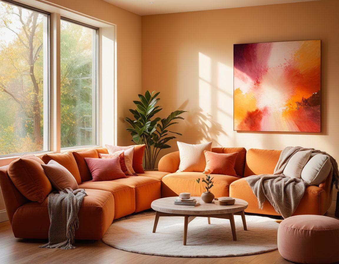 A warm and inviting scene depicting a diverse group of individuals sitting in a circle, engaging in heartfelt conversation, with soft lighting and cozy cushions around them. In the background, colorful abstract art representing emotional wellness and self-discovery hangs on the walls. Gentle sunlight filters through large windows, creating a peaceful atmosphere. The focus is on connection, empathy, and personal growth. warm colors. soft focus. painting.